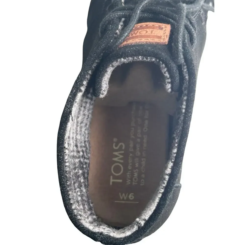 TOMS Girls Kids Desert Wedge Bootie Black Suede 6 Big Kid Youth NWOT